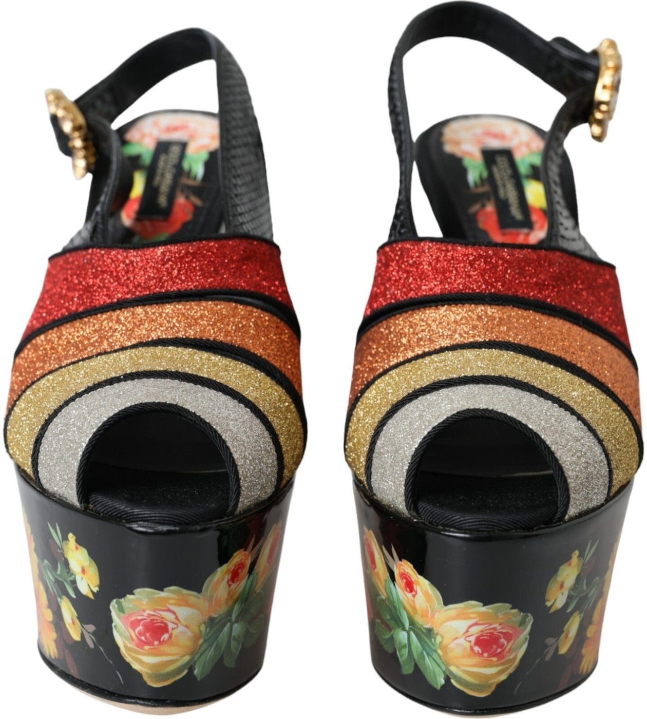 Dolce & Gabbana Multicolor Floral Crystal Platform Sandals Shoes