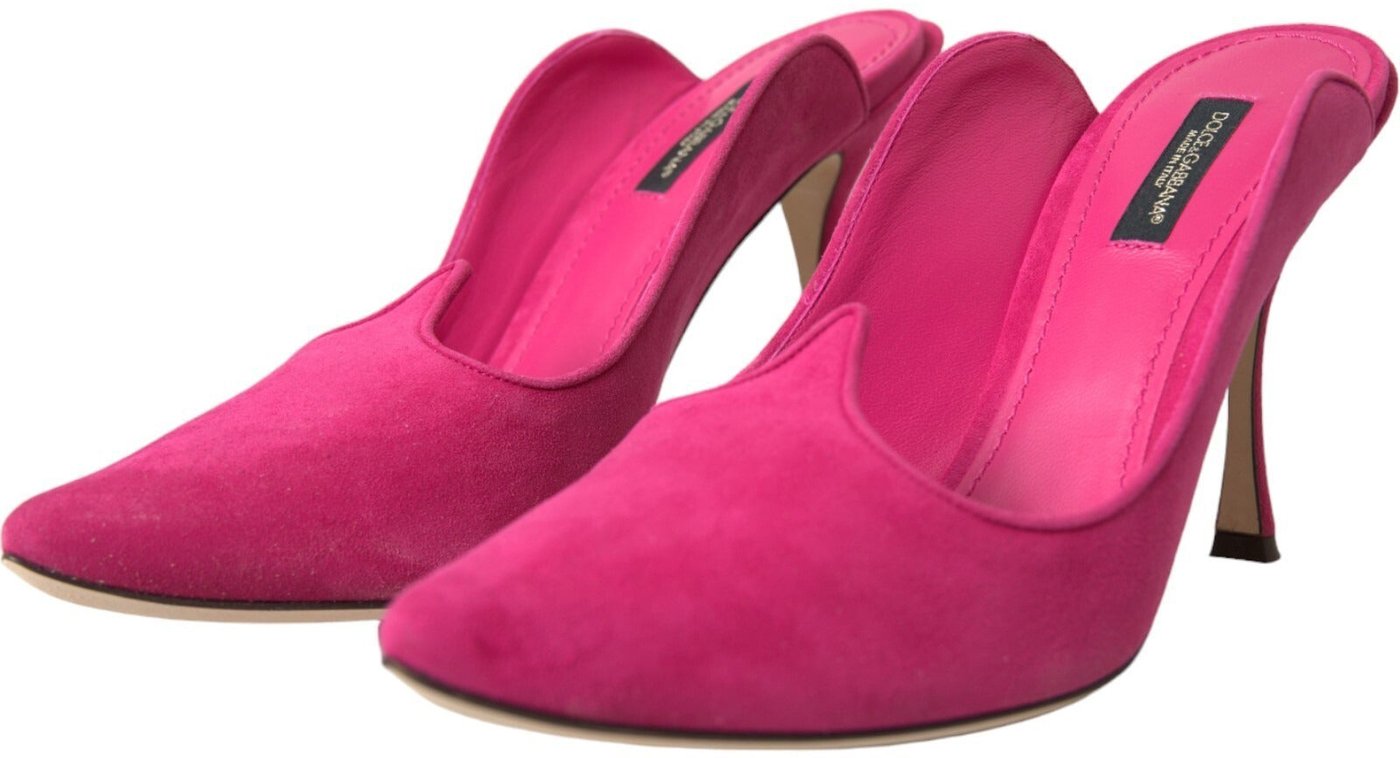 Dolce & Gabbana Fuchsia Suede Leather Mules Sandals Shoes