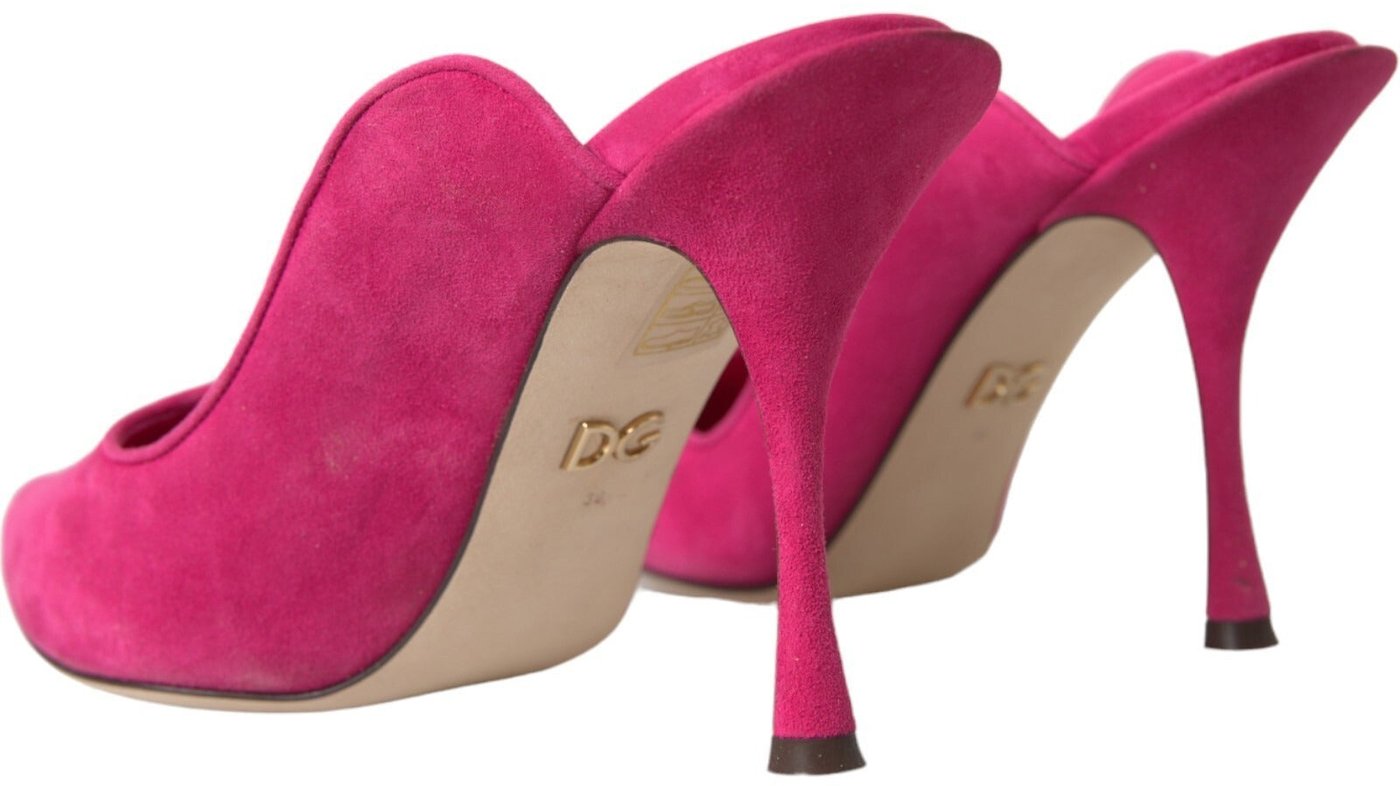 Dolce & Gabbana Fuchsia Suede Leather Mules Sandals Shoes
