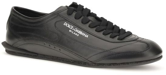Dolce & Gabbana Black Calf Leather Bos Taurus Low Top Sneakers