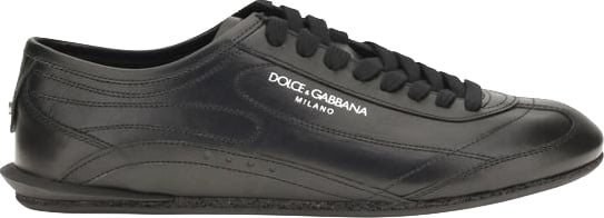 Dolce & Gabbana Black Calf Leather Bos Taurus Low Top Sneakers