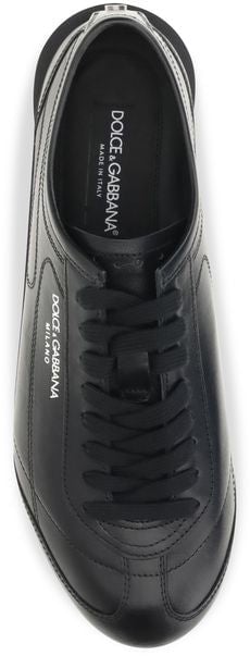Dolce & Gabbana Black Calf Leather Bos Taurus Low Top Sneakers