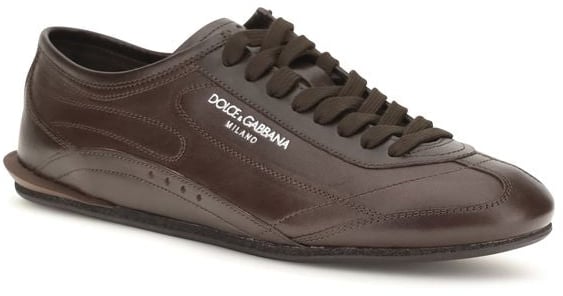 Dolce & Gabbana Brown Calf Leather Bos Taurus Low Top Sneakers