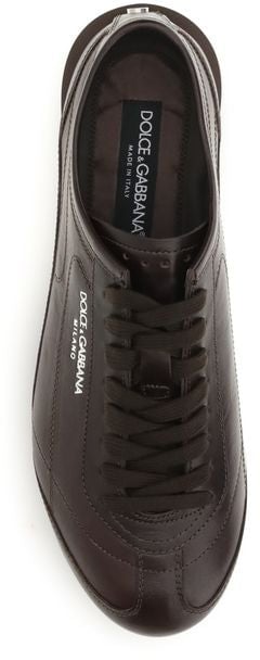 Dolce & Gabbana Brown Calf Leather Bos Taurus Low Top Sneakers