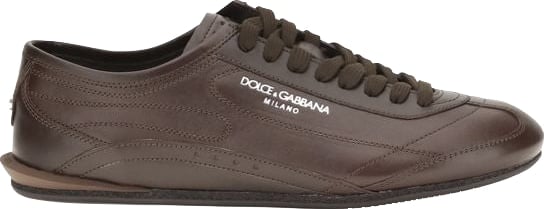 Dolce & Gabbana Brown Calf Leather Bos Taurus Low Top Sneakers