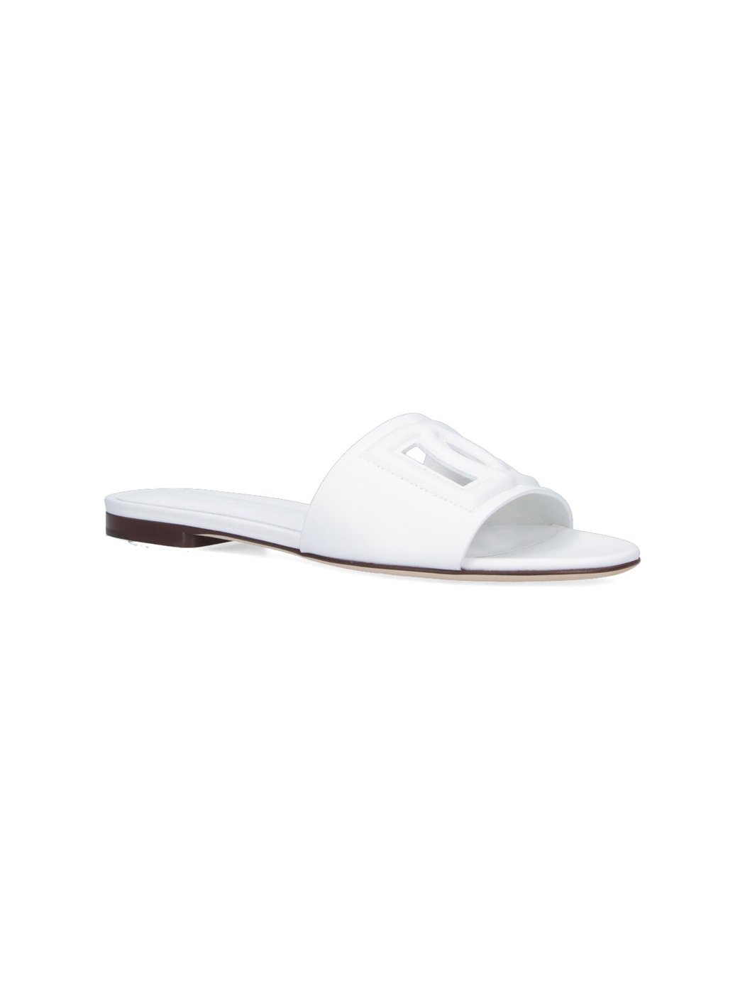 White DG Leather Slides Sandals