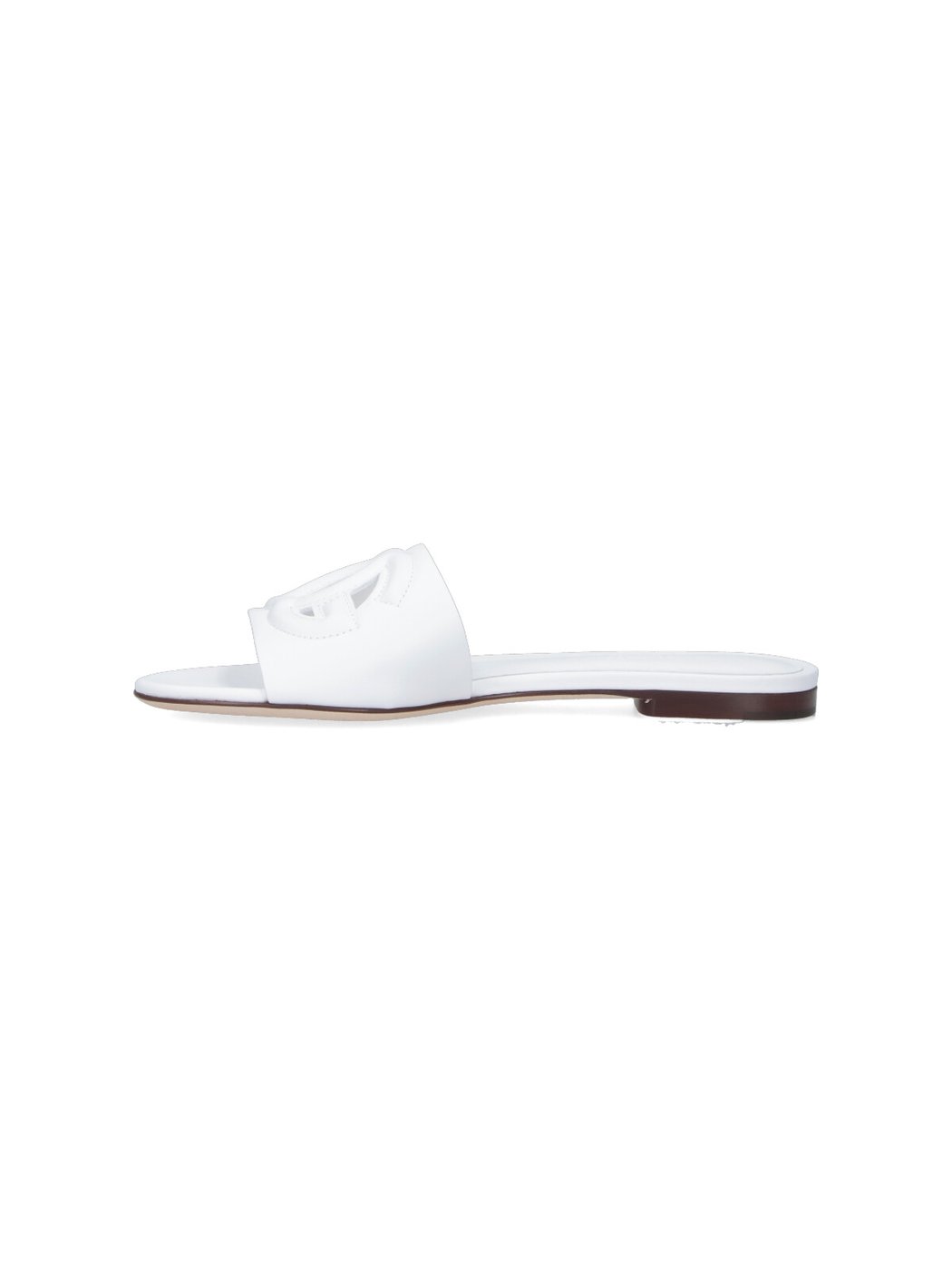 White DG Leather Slides Sandals