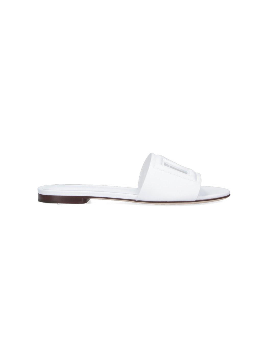 White DG Leather Slides Sandals