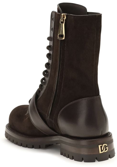 Dolce & Gabbana Black Calf Leather Bos Taurus Lace-Up Boots