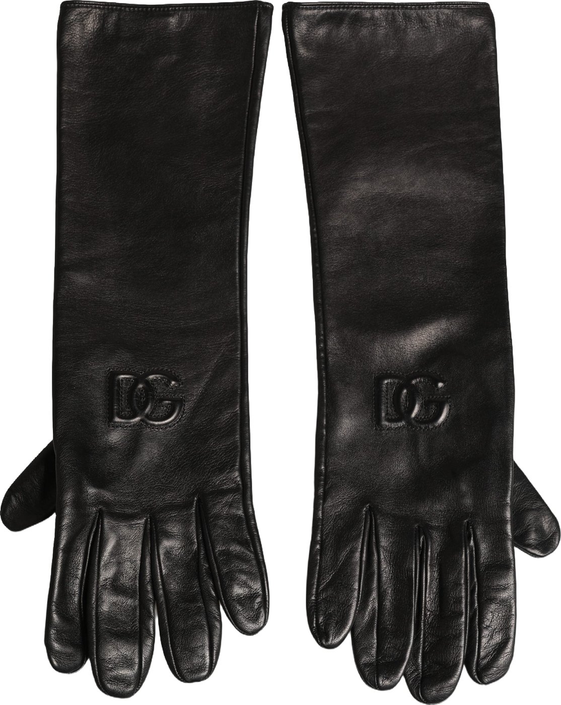 Dolce & Gabbana Black Genuine Leather Embossed DG Logo Gloves
