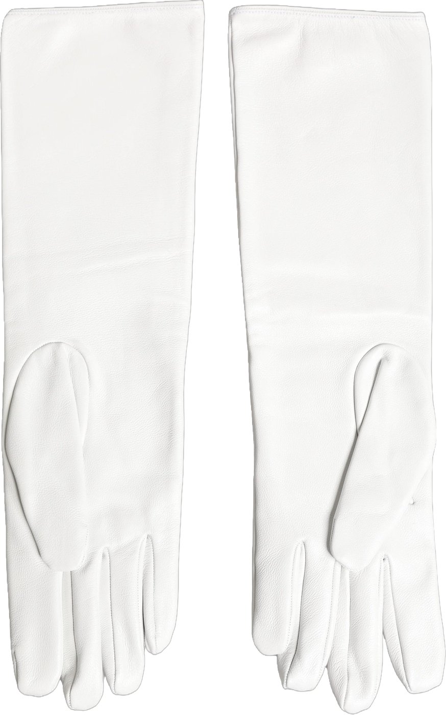 Dolce & Gabbana White Genuine Leather Embossed DG Logo Gloves