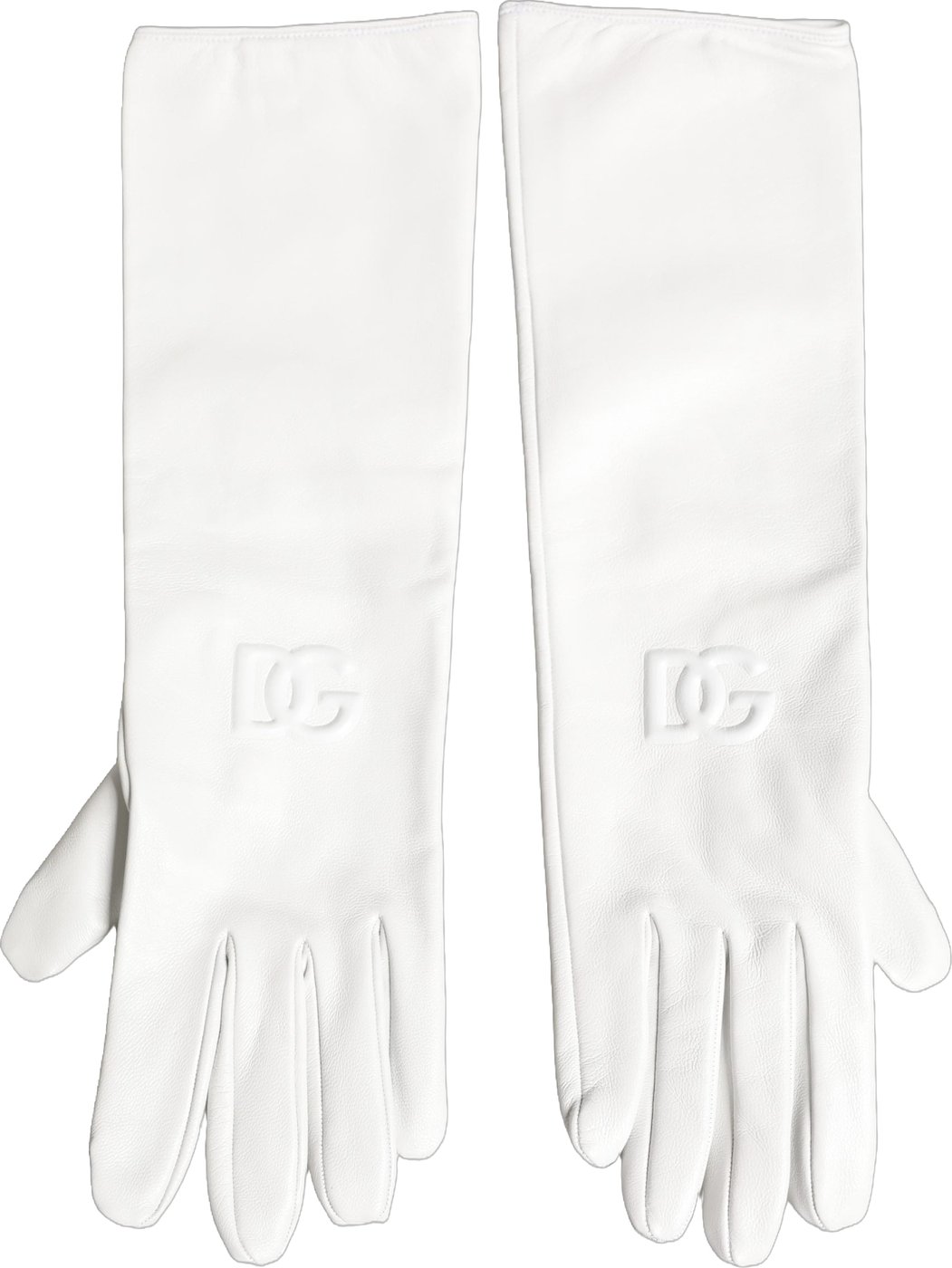 Dolce & Gabbana White Genuine Leather Embossed DG Logo Gloves