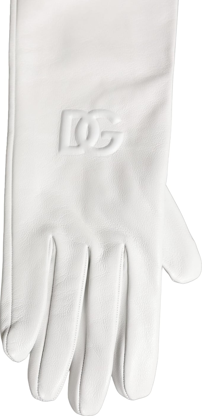 Dolce & Gabbana White Genuine Leather Embossed DG Logo Gloves
