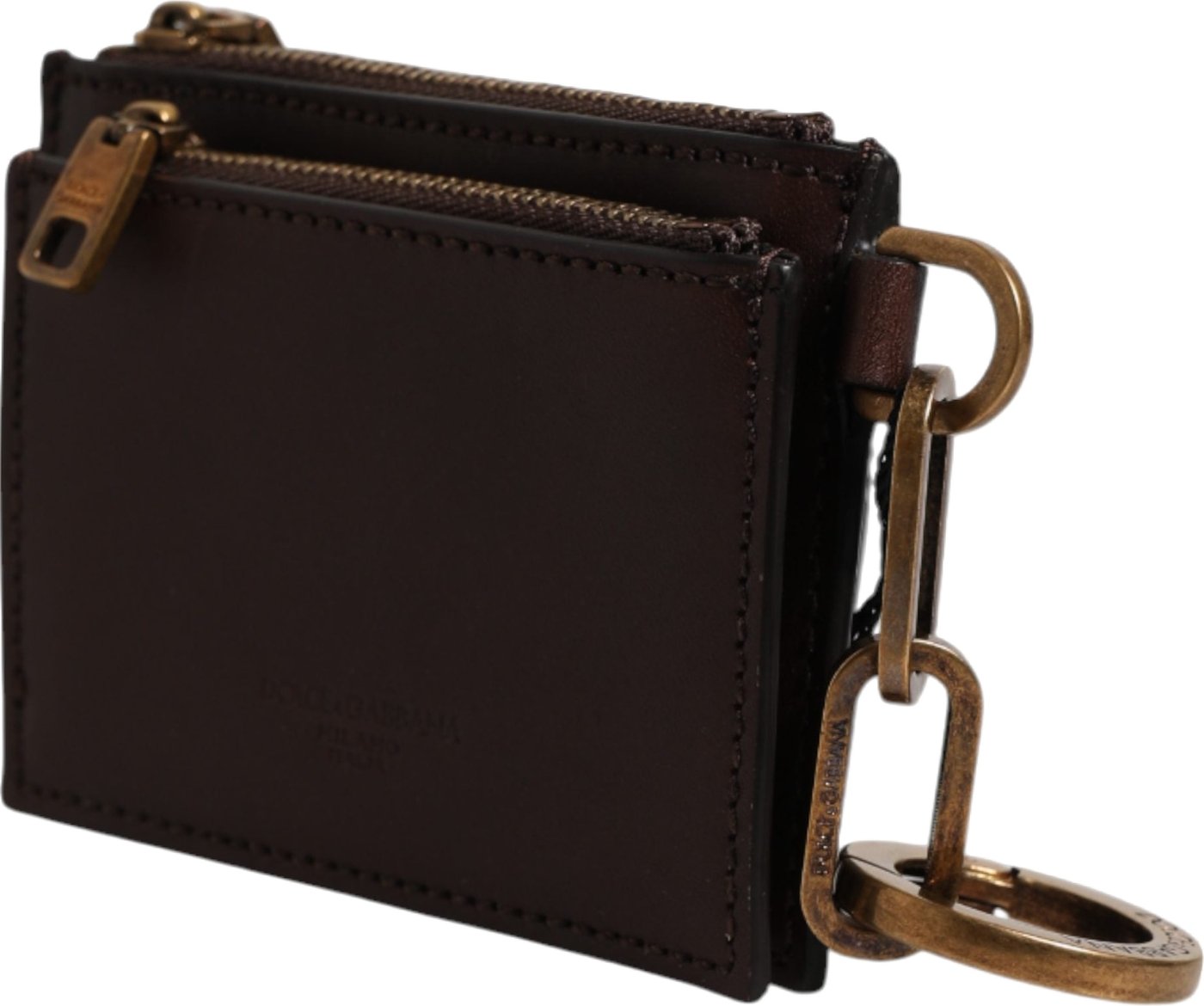 Dolce & Gabbana Brown Leather Logo Embossed Key Chain Coin Purse Wallet