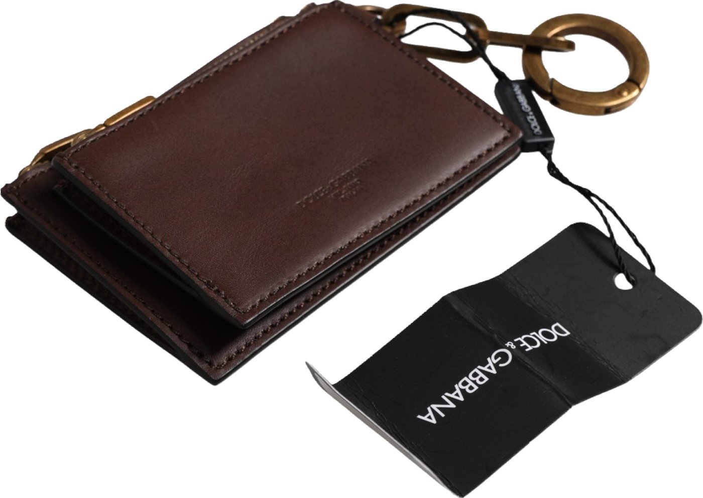 Dolce & Gabbana Brown Leather Logo Embossed Key Chain Coin Purse Wallet