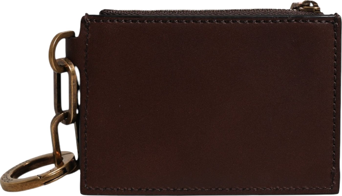 Dolce & Gabbana Brown Leather Logo Embossed Key Chain Coin Purse Wallet