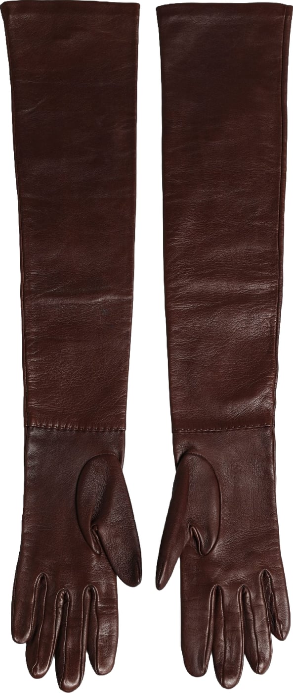 Dolce & Gabbana Brown Genuine Leather Long Elbow Length Gloves