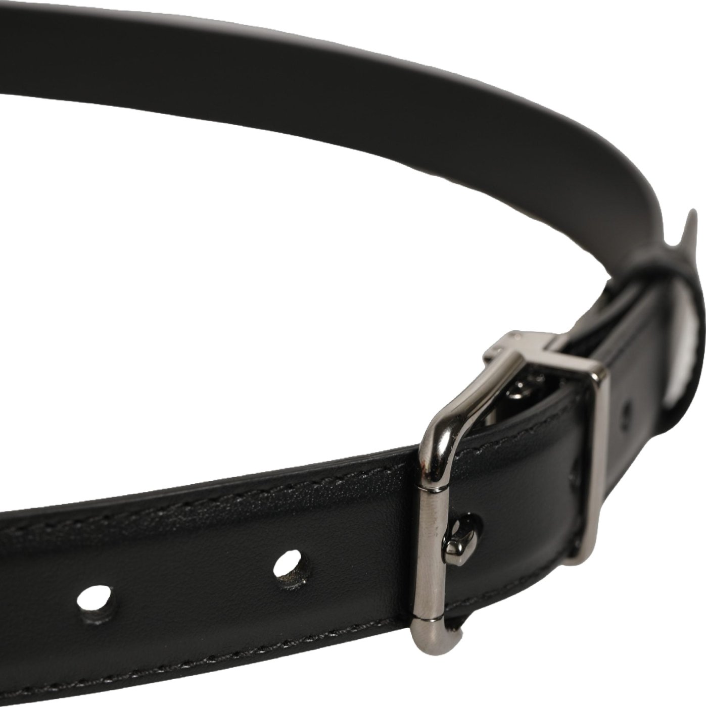 Dolce & Gabbana Black Leather Silver Tone Metal Buckle Belt