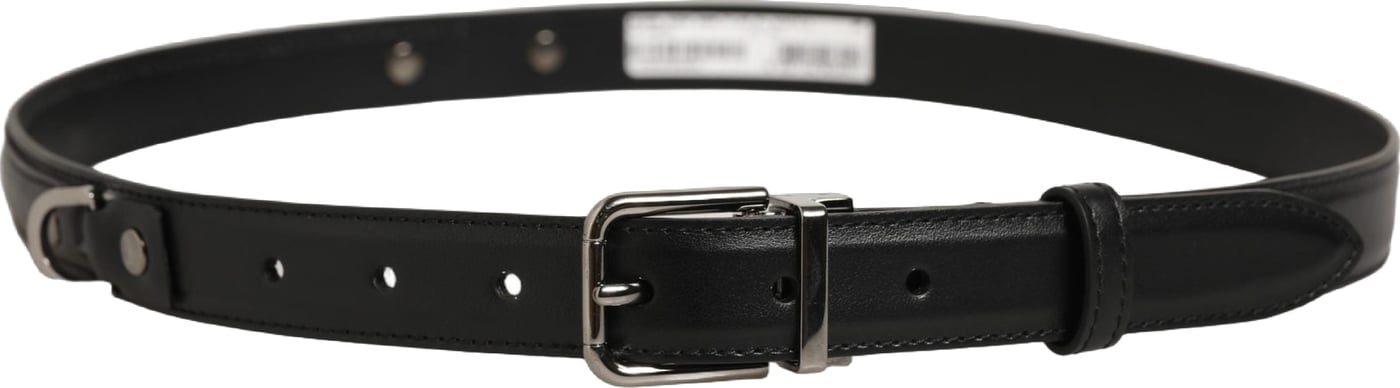 Dolce & Gabbana Black Leather Silver Tone Metal Buckle Belt