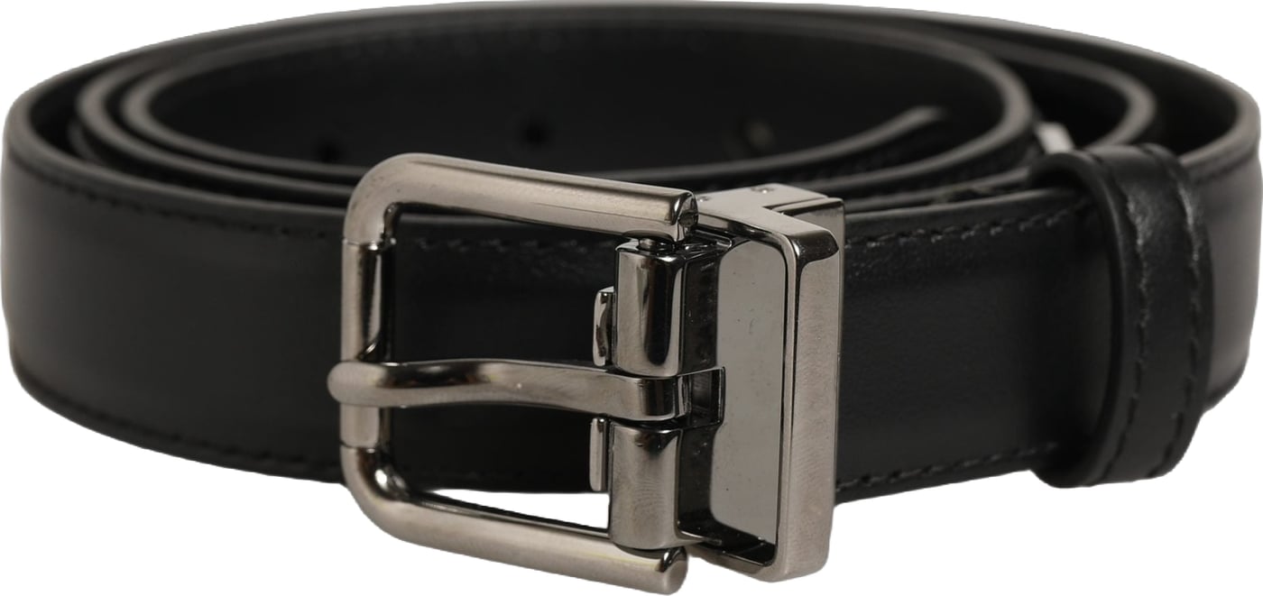 Dolce & Gabbana Black Leather Silver Tone Metal Buckle Belt