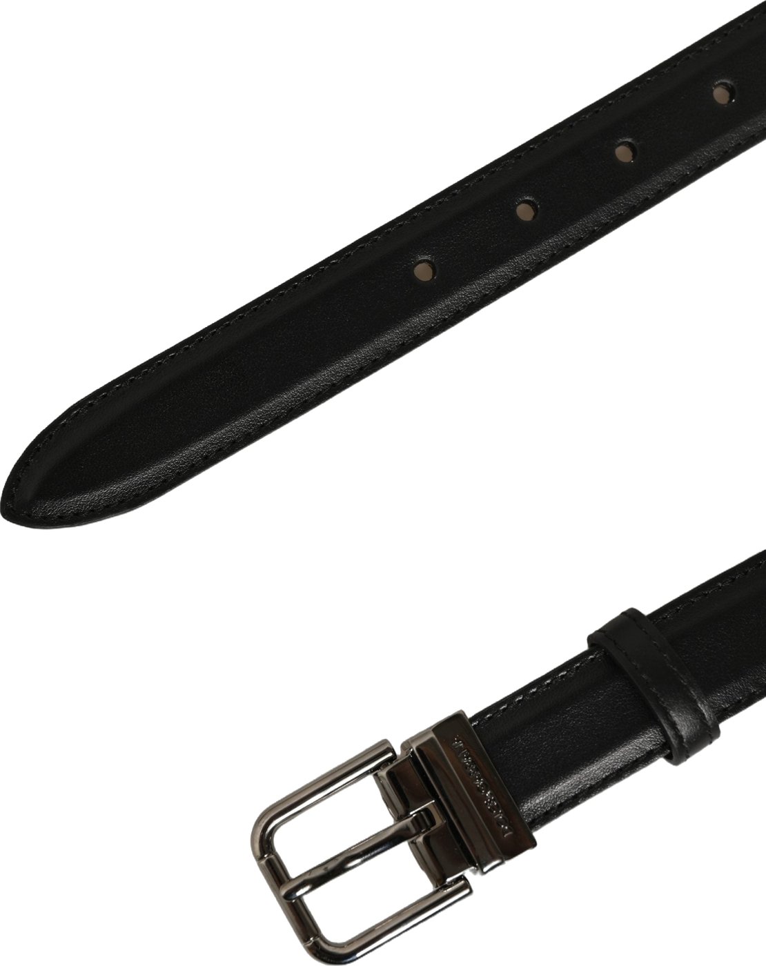 Dolce & Gabbana Black Leather Silver Tone Metal Buckle Belt