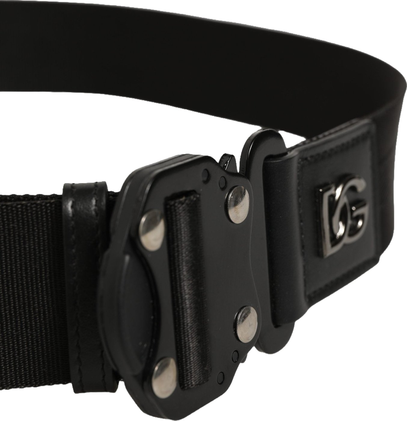 Dolce & Gabbana Men Black Fabric Strap Logo Metal Buckle Belt