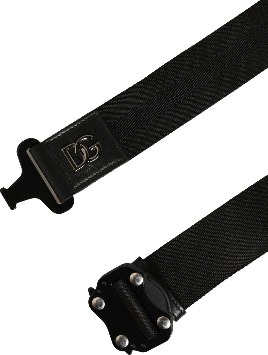Dolce & Gabbana Men Black Fabric Strap Logo Metal Buckle Belt
