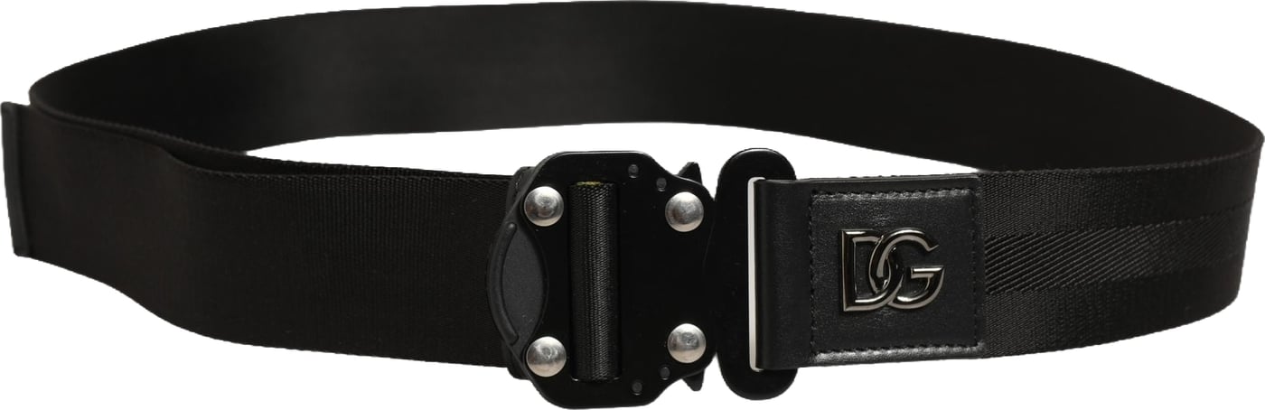 Dolce & Gabbana Men Black Fabric Strap Logo Metal Buckle Belt