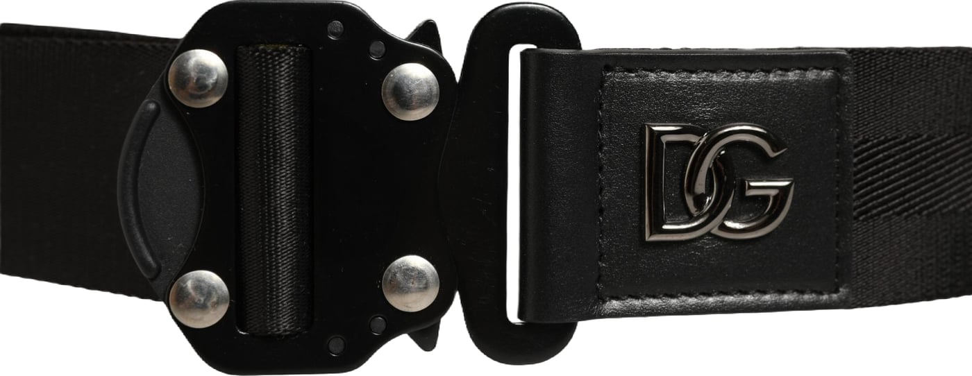 Dolce & Gabbana Men Black Fabric Strap Logo Metal Buckle Belt