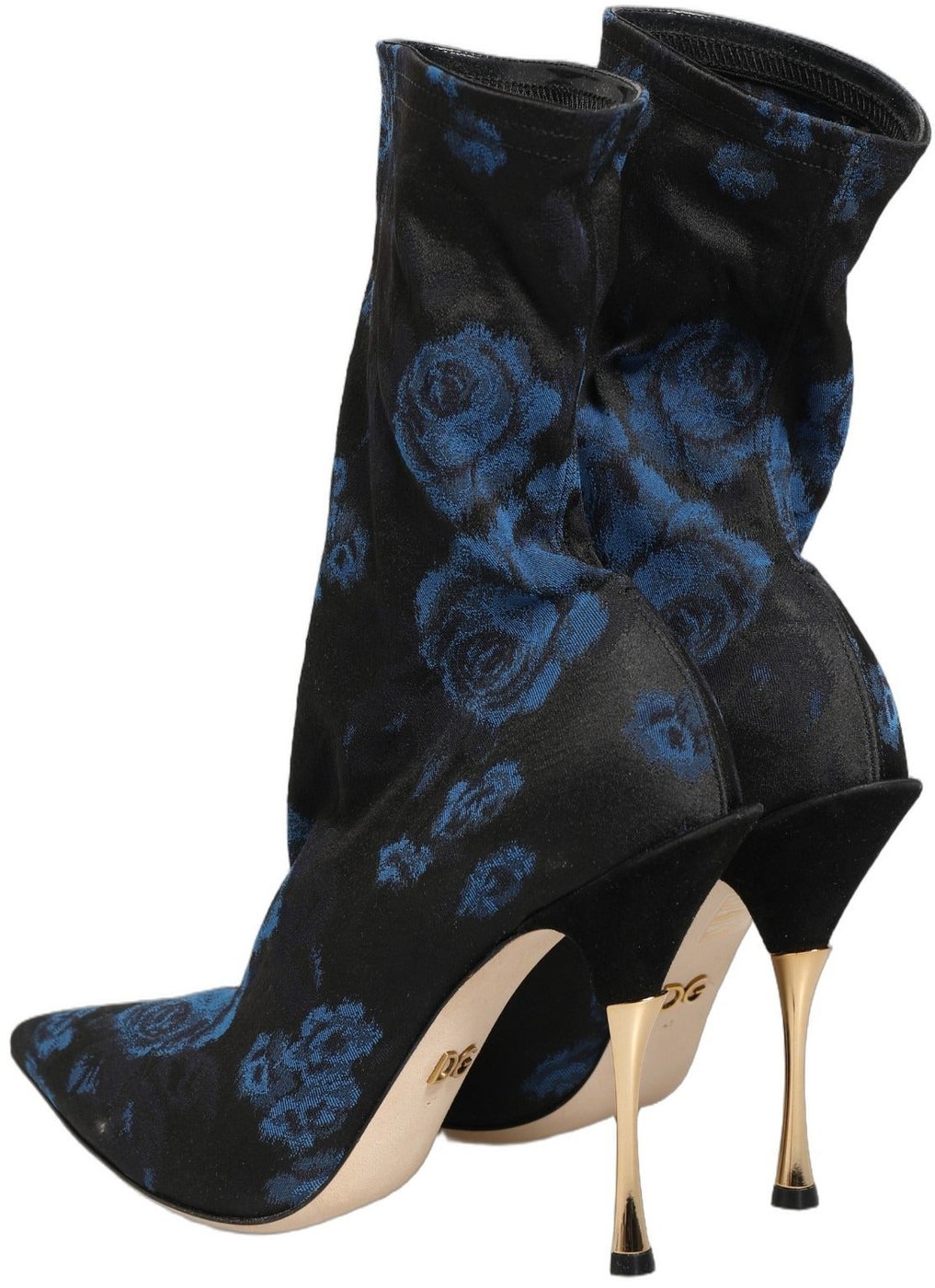 Dolce & Gabbana Black Blue Floral Stretch Sock Boots Shoes