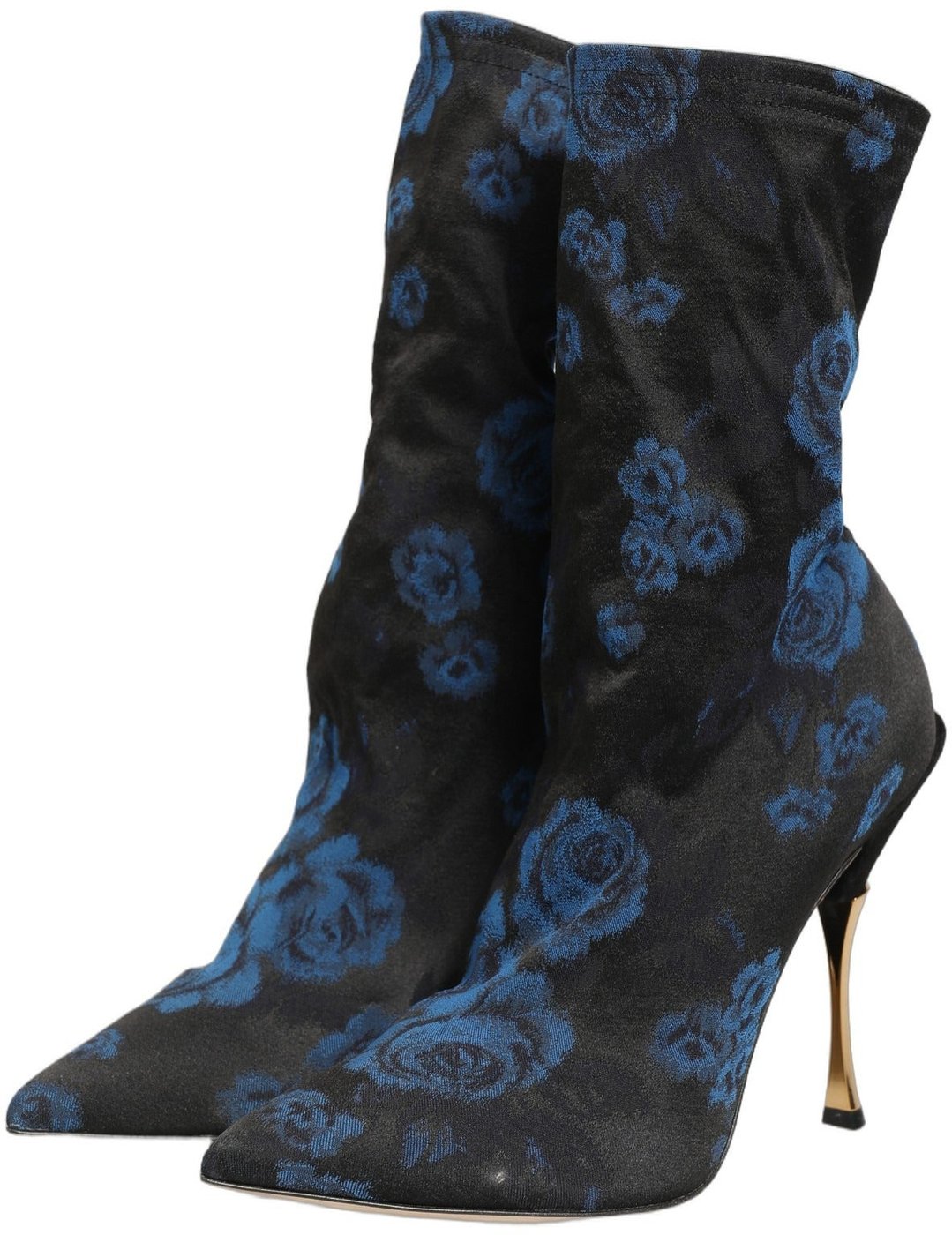 Dolce & Gabbana Black Blue Floral Stretch Sock Boots Shoes