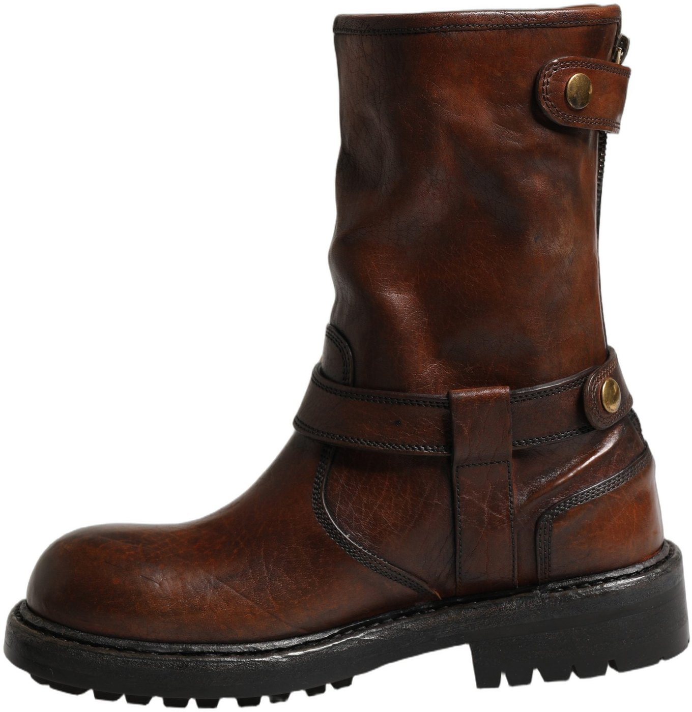 Dolce & Gabbana Brown Leather Mid Calf Biker Boots Shoes