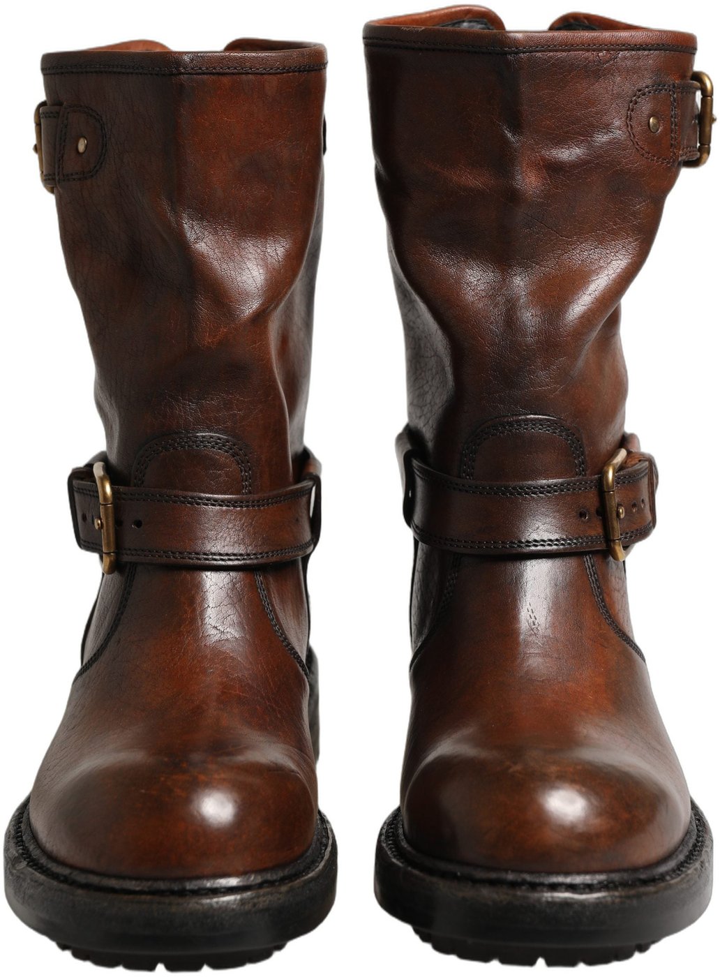 Dolce & Gabbana Brown Leather Mid Calf Biker Boots Shoes