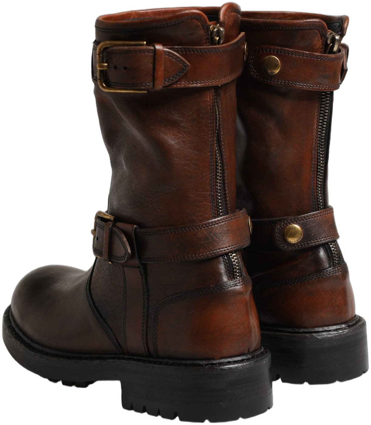 Dolce & Gabbana Brown Leather Mid Calf Biker Boots Shoes
