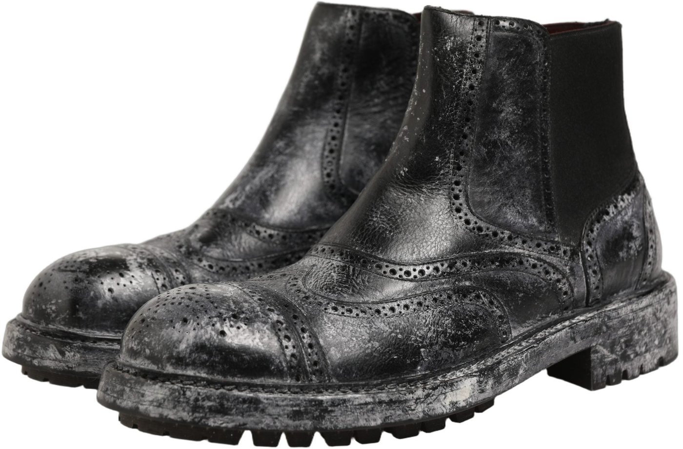 Dolce & Gabbana Black Gray Leather Ankle Chelsea Boots Shoes