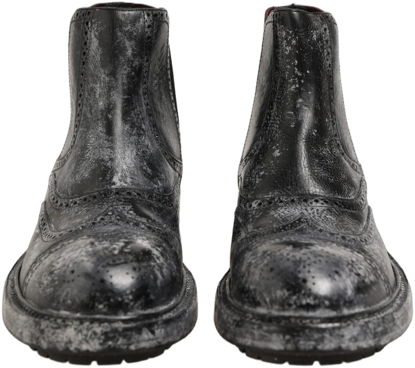 Dolce & Gabbana Black Gray Leather Ankle Chelsea Boots Shoes