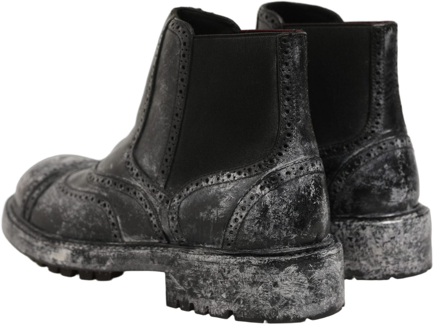 Dolce & Gabbana Black Gray Leather Ankle Chelsea Boots Shoes