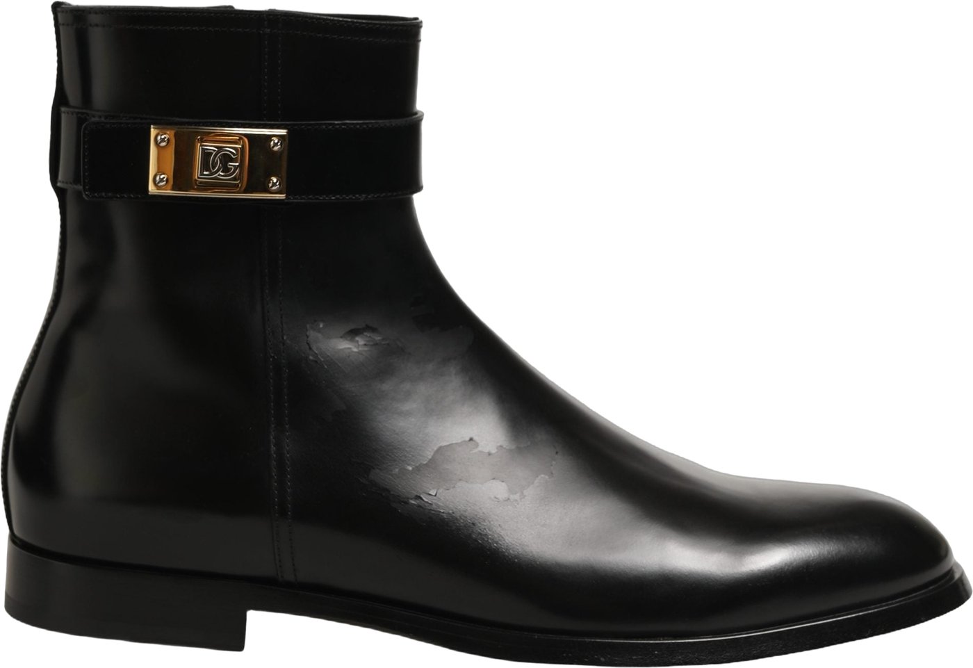 Dolce & Gabbana Black Leather Buckle Mid Calf Boots Shoes