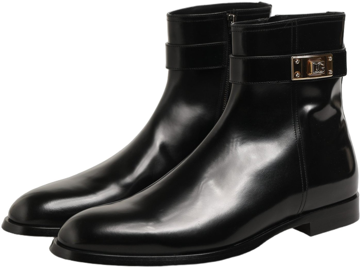 Dolce & Gabbana Black Leather Buckle Mid Calf Boots Shoes
