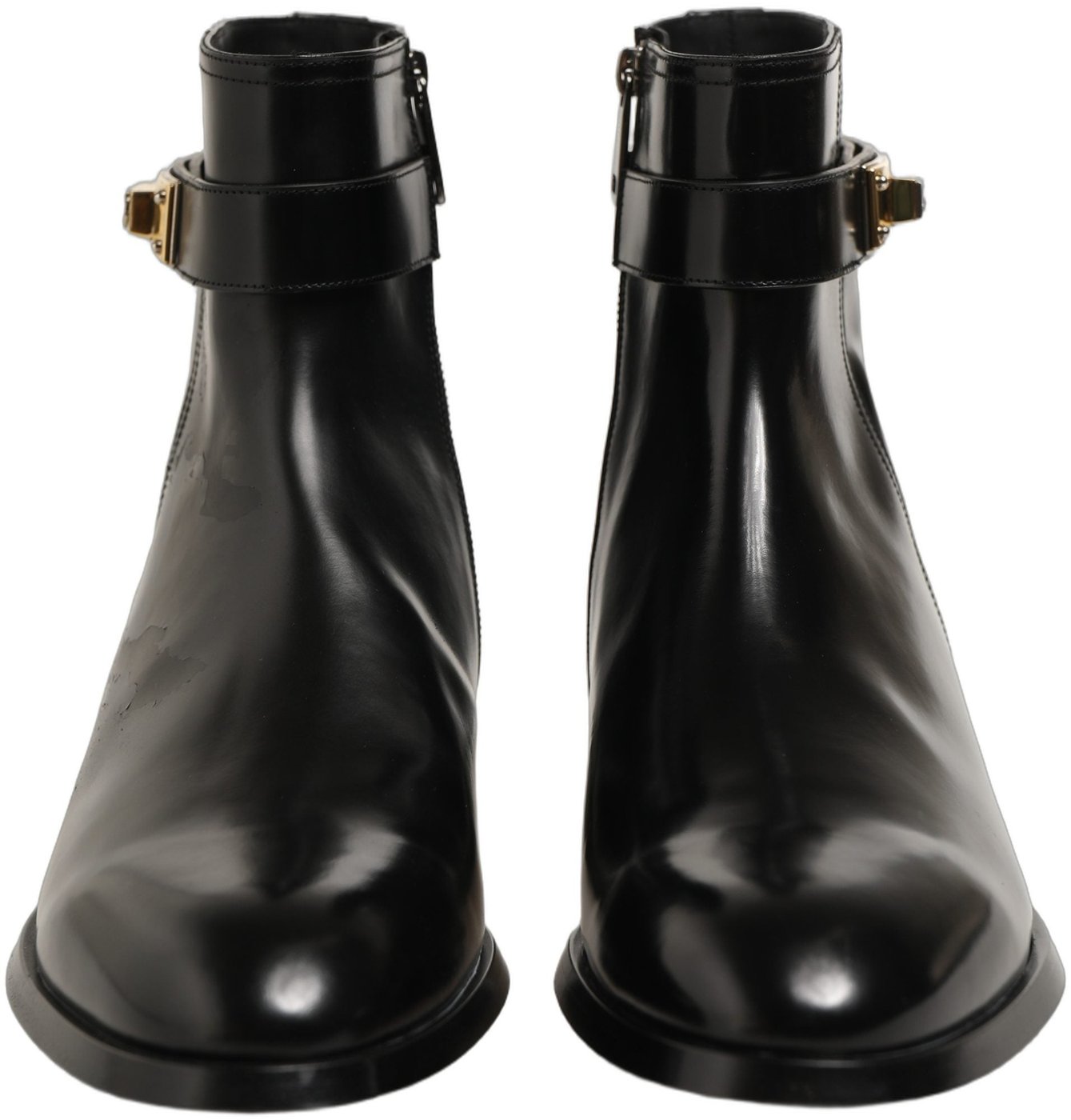 Dolce & Gabbana Black Leather Buckle Mid Calf Boots Shoes