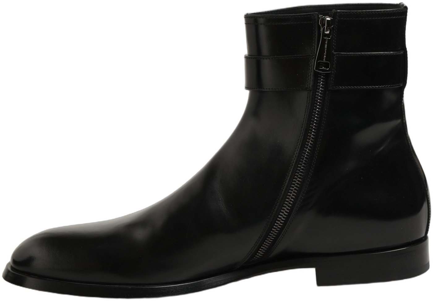 Dolce & Gabbana Black Leather Buckle Mid Calf Boots Shoes