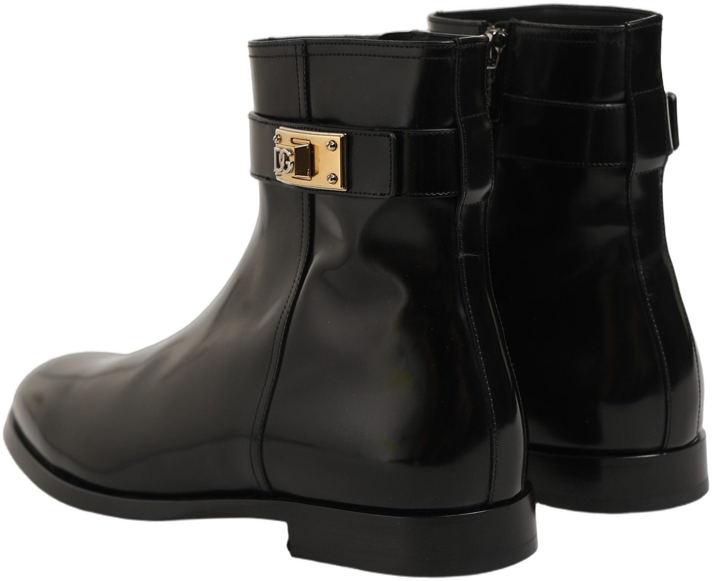 Dolce & Gabbana Black Leather Buckle Mid Calf Boots Shoes