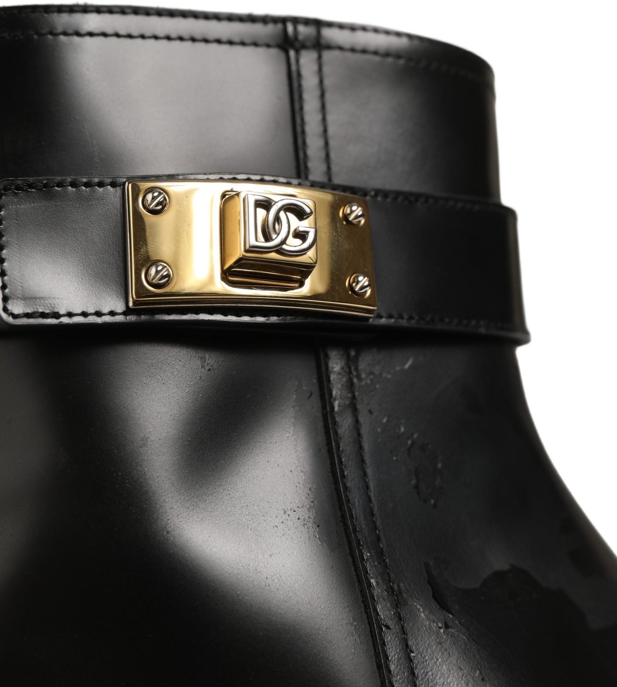 Dolce & Gabbana Black Leather Buckle Mid Calf Boots Shoes
