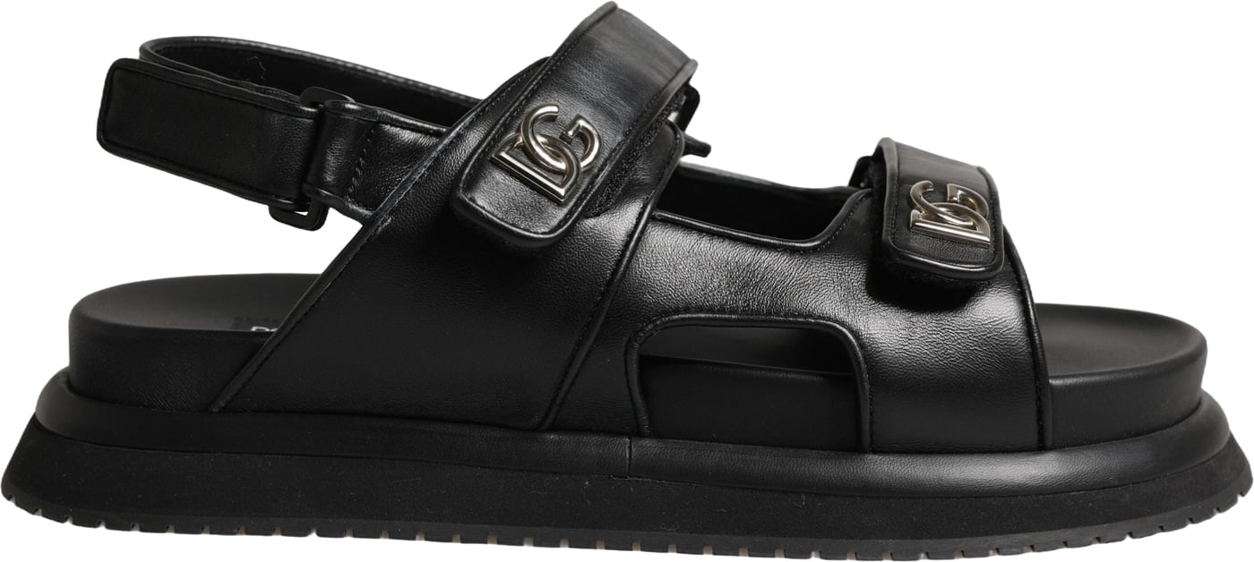 Dolce & Gabbana Black DG Logo Sandals Flats Slippers Shoes