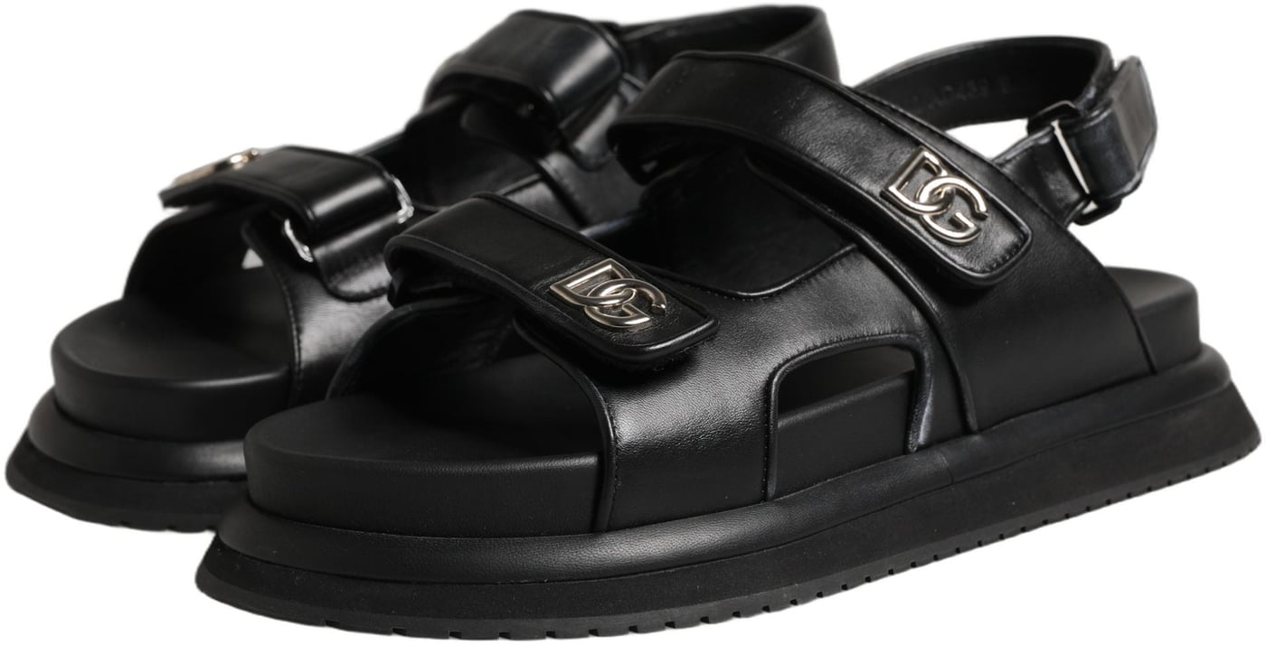 Dolce & Gabbana Black DG Logo Sandals Flats Slippers Shoes