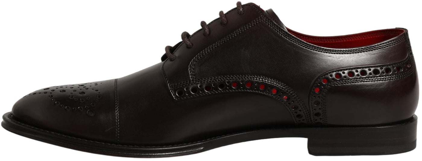 Dolce & Gabbana Maroon Calfskin Leather Derby Men Dress Shoes