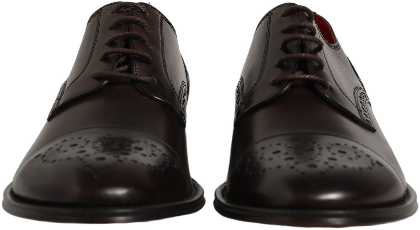 Dolce & Gabbana Maroon Calfskin Leather Derby Men Dress Shoes