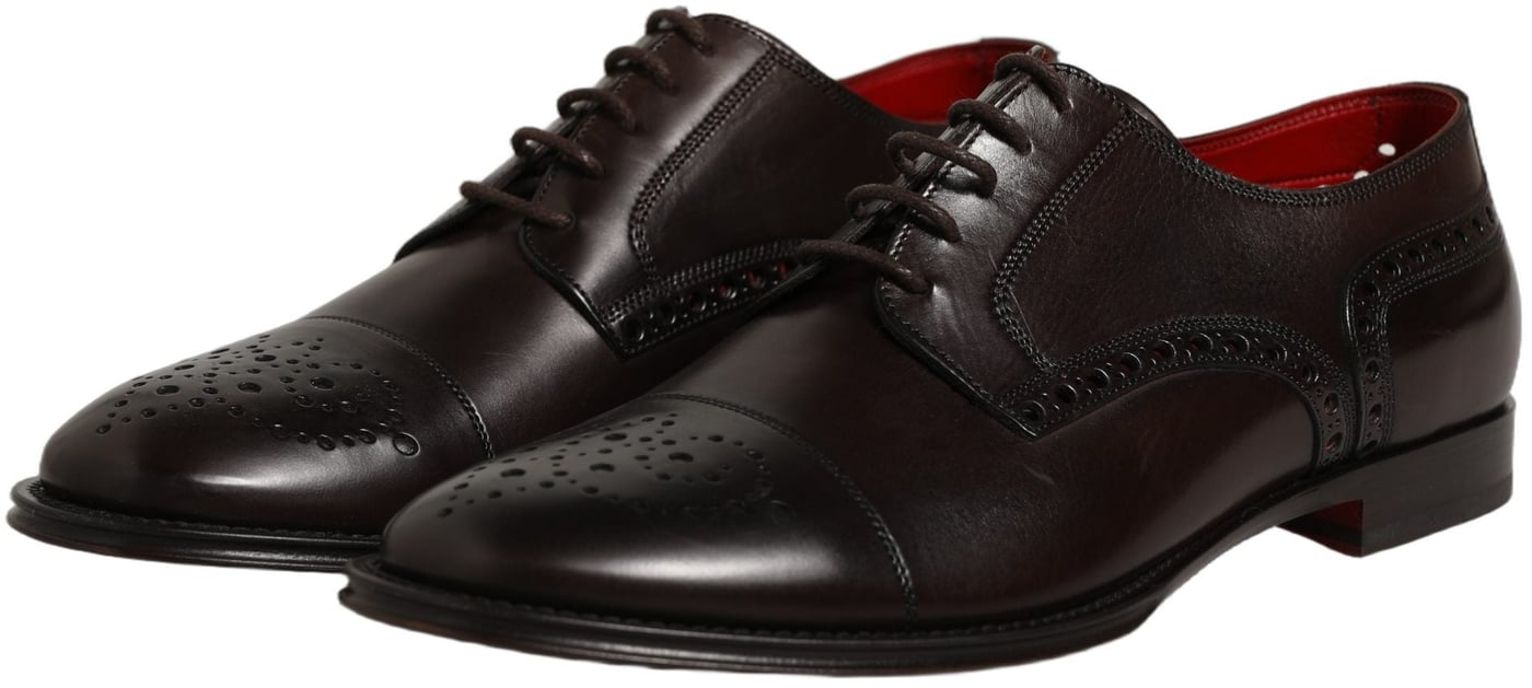Dolce & Gabbana Maroon Calfskin Leather Derby Men Dress Shoes