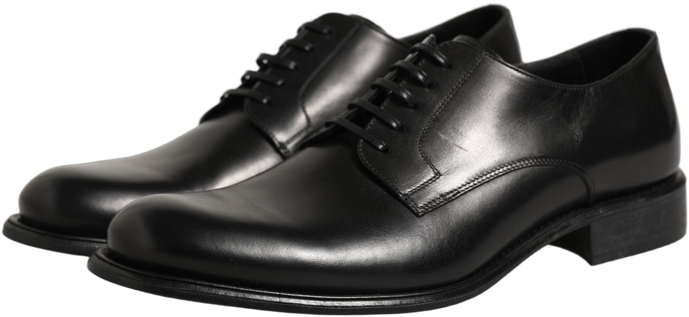 Dolce & Gabbana Black Calfskin Leather Derby Men Dress Shoes