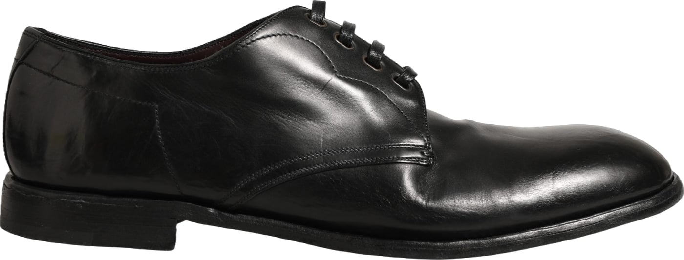 Dolce & Gabbana Black Calfskin Leather Derby Men Dress Shoes